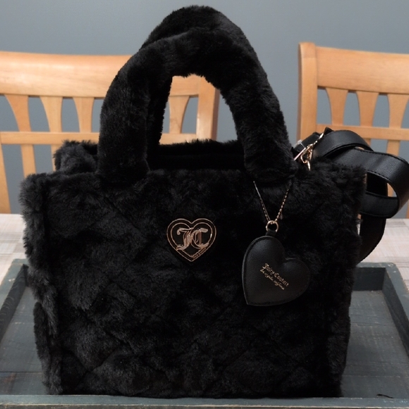 Juicy Couture Handbags - Juicy Couture Let's Get Cozy Black Faux Fur Tote